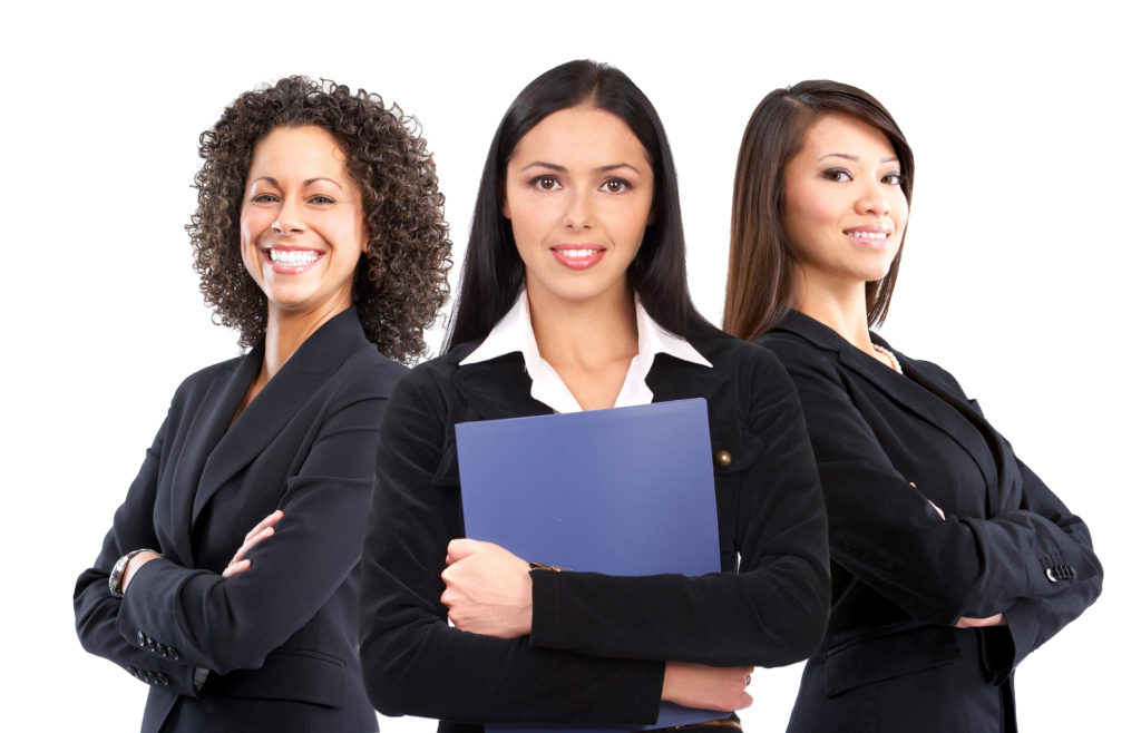 Young smiling business woman. Isolated over white background